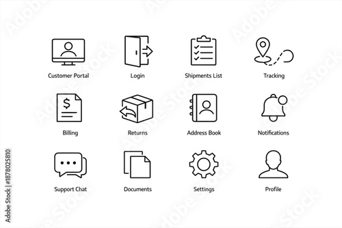 User interface icons for customer portal, tracking, and support