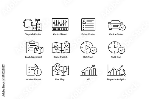 Dispatch control system icons for driver management and analytics