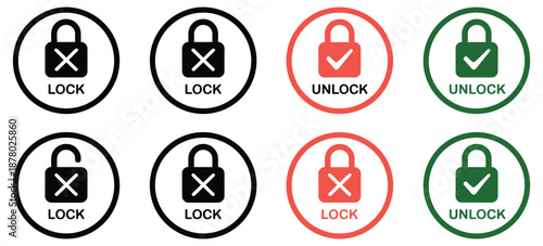 lock icon  including open and closed locks, security and protection symbols, privacy and access control concept, flat design