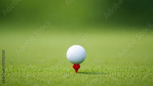 Wallpaper Mural A golf ball on a red tee set against a blurred green background, symbolizing a moment of anticipation in the game of golf. Torontodigital.ca