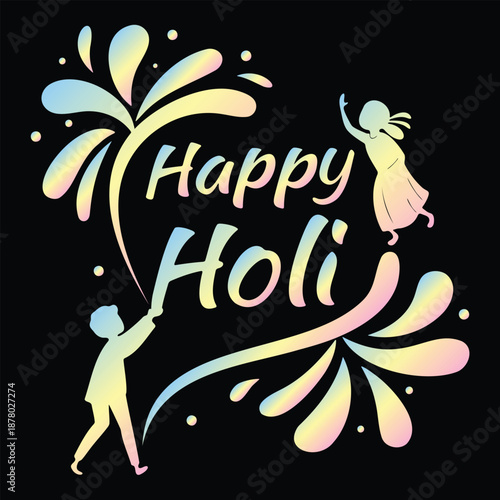 Holi celebration with kids throwing colored powder and water on each other  Happy Holi festival