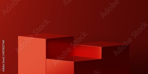 Minimalist red cube podium, ideal for product presentations and design elements. the perfect background for your next product launch or creative project.