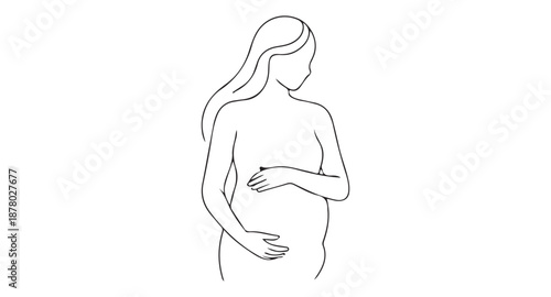 Pregnant Woman Body Line Art Vector Outline Icon, Minimal Maternity Illustration.
