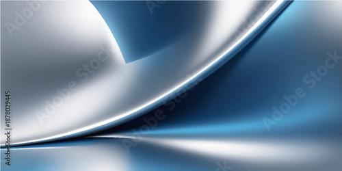 Abstract blue metal background with silver ribbon wave and 3D paper curl design featuring light line vector texture for business card banner template illustration
