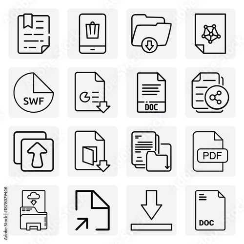 Download And File Transfer Interface Elements – Various Digital File Types Like Pdf, Doc, And Mkv For Ui/Ux Projects