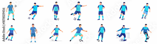 Simple Flat Style Football Player Character Design Set with Various Poses