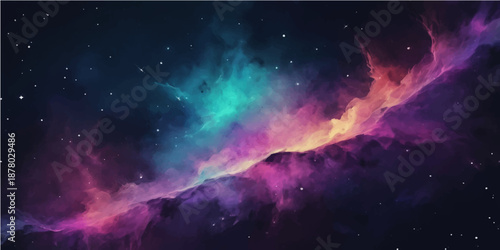 An abstract dark blue nebula universe background with bright stars and a fantasy outer space galaxy illustration