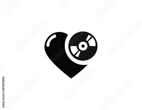 Music Love Icon – Heart and CD Symbol Silhouette