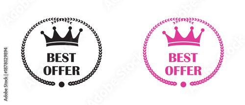 Best offer badge icon with wreath laurel. Best offer badge design. Set of badge best offer, best choice, and best price. vector illustration.