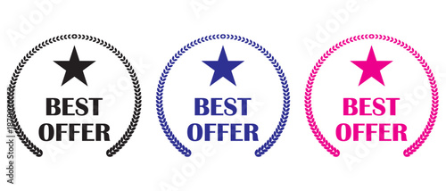 Best offer badge icon with wreath laurel. Best offer badge design. Set of badge best offer, best choice, and best price. vector illustration.