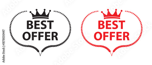 Best offer badge icon with wreath laurel. Best offer badge design. Set of badge best offer, best choice, and best price. vector illustration.