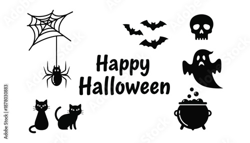Halloween symbols and icons for festive decorations and greetings