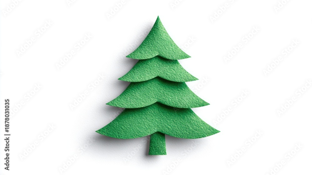 Fototapeta premium Minimal Green Paper Christmas Tree on White Background