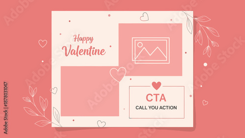 Happy Valentine's Day greeting card with placeholder images and call to action text, perfect for romantic promotions