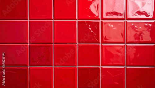 Red square ceramic tiles with glossy finish, seamless mosaic design, ideal for kitchen, interior design