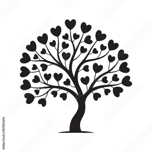 Heart Leaf Tree Silhouette Minimal Black Vector Illustration
