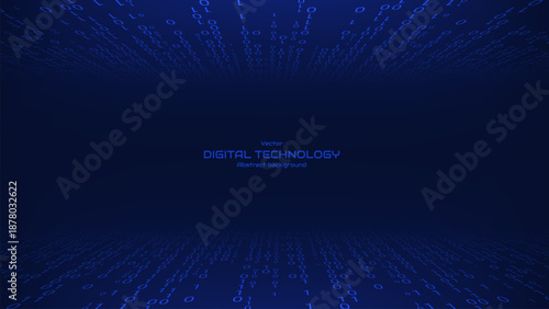 Isometric binary code futuristic background. Binary data software programming code banner. Concept of coding, computer cyber source, hacker program. Technology stream binary code. Vector illustration.
