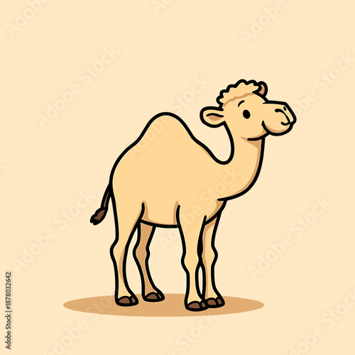 Camel standing on desert sand with simple background illustration
