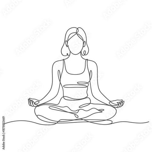 Simple line drawing of a woman meditating in a peaceful lotus position