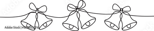 Christmas jingle bells hand draw one single line banner. one line Art icon drawing vector