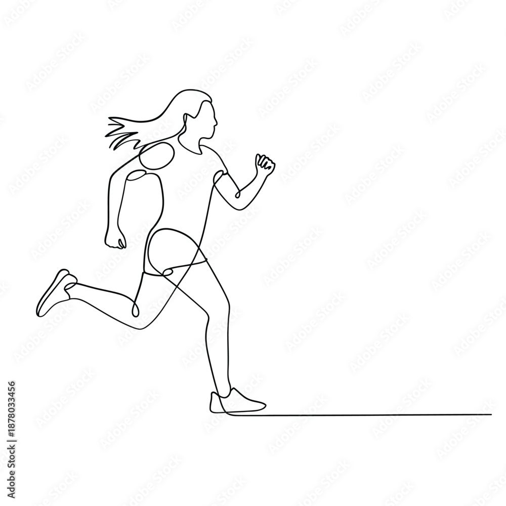 Fototapeta premium Line drawing of a woman actively running demonstrating dynamic movement and energy