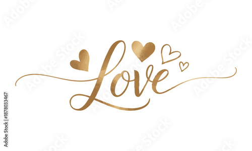 Luxury Gold Love Typography With Hearts Vector illustrator, easily editable.