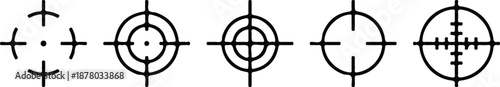 gun target black line five icon set vector illustration collection