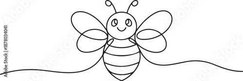 Honey bee continuous one line drawing. Bee single line art. Cute honey bee outline drawing illustration. one line Art icon drawing vector