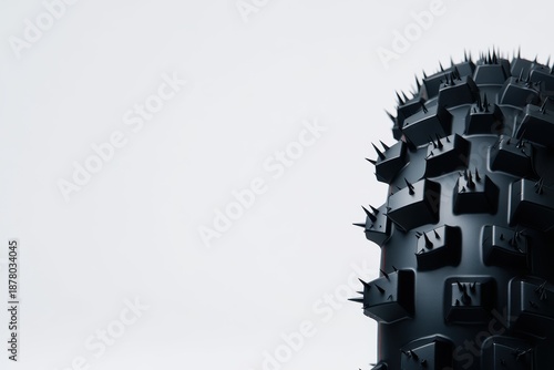 Studded Bike Tires concept. Tread of a rugged tire against a plain background.