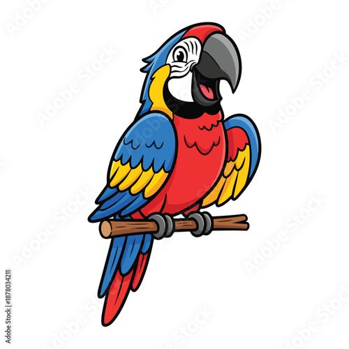Colorful macaw parrot sitting on branch looking sideways