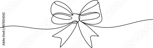 Decorative ribbon bow in continuous one line art drawing style, one line Art icon drawing vector