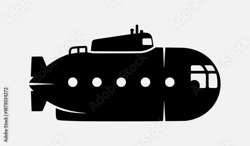 Vector illustration of a submarine viewed from the side, showcasing its sleek design and underwater exploration capabilities in a simple graphic representation