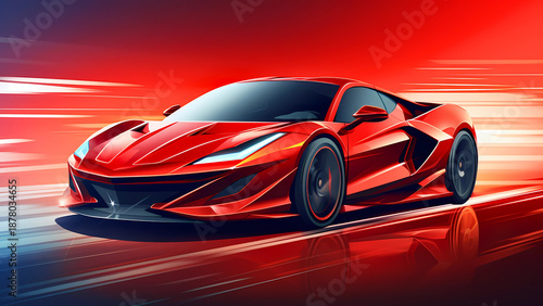Colorful Illustration of Sleek Red Aerodynamic Sports Car
