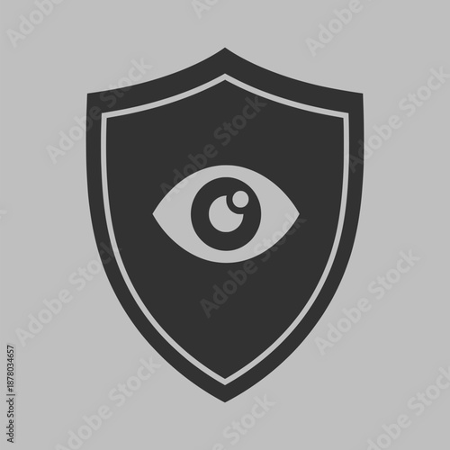 Vector graphic of a shield with an eye symbolizing security and protection viewed from a straightforward perspective