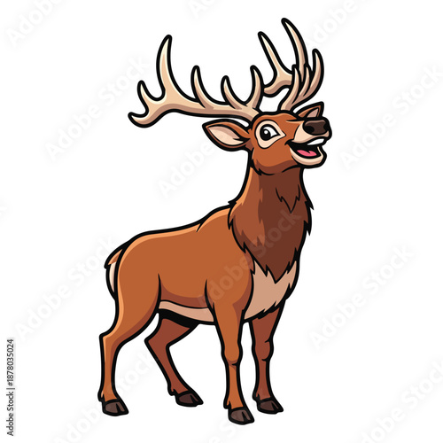 cartoon reindeer with antlers standing on white background