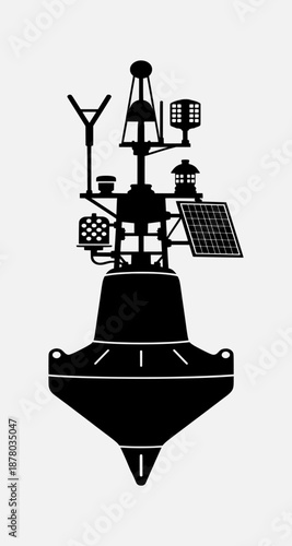 Futuristic underwater vehicle with industrial equipment and solar panel illustration