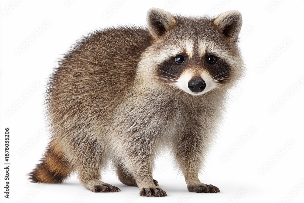 Fototapeta premium Raccoon stands on all fours in a bright setting
