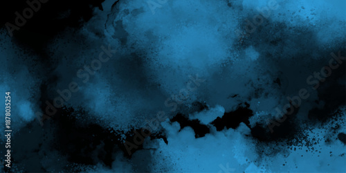 Abstract watercolor painting on canvas texture background. Liquid smoke rising mist or smog brush effect grunge texture. Dark navy blue sky with black background and blurred pattern. 