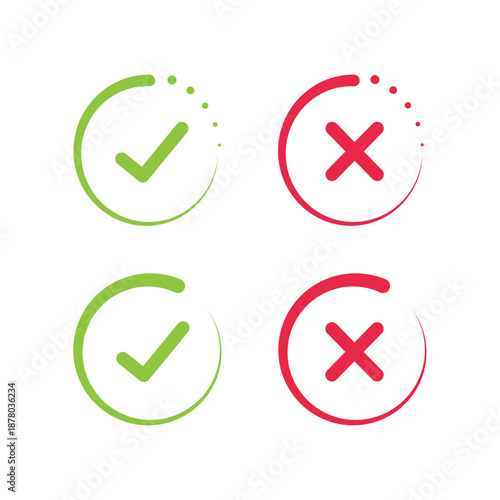 Green check mark and red cross symbols, squared vector signs. Element of web icon for mobile concept and web apps- illustration.