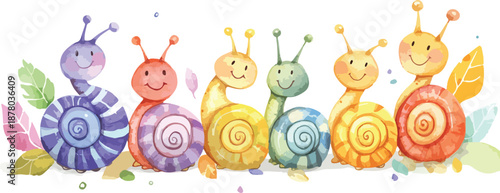 Colorful vector illustration set featuring a happy birthday card with birds, funny snail toys, and yellow candles in a seamless cartoon pattern design