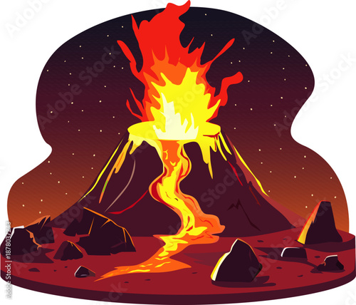 Volcano lava burst cartoon hell