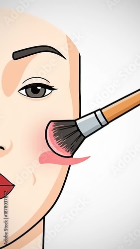 Woman Applying Blush with Makeup Brush.