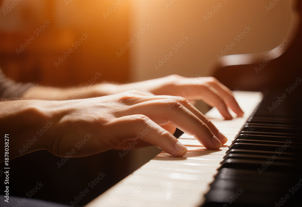 Fototapeta premium Person playing piano with focused expression