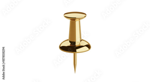 Gold push pin thumbtack isolated isolated on a transparent background