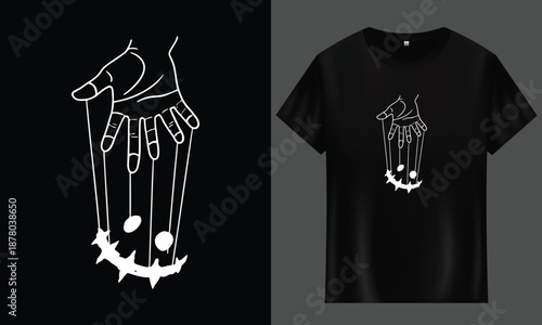 Hand Puppeteer Controlling Fake Smile Line Art - full Customizable design