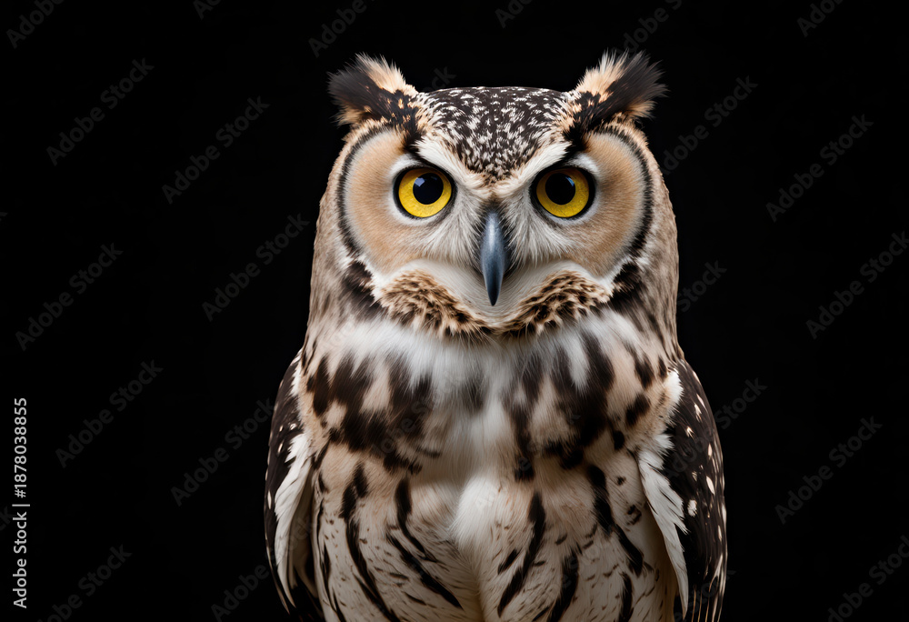 Fototapeta premium Owl with Piercing Yellow Eyes
