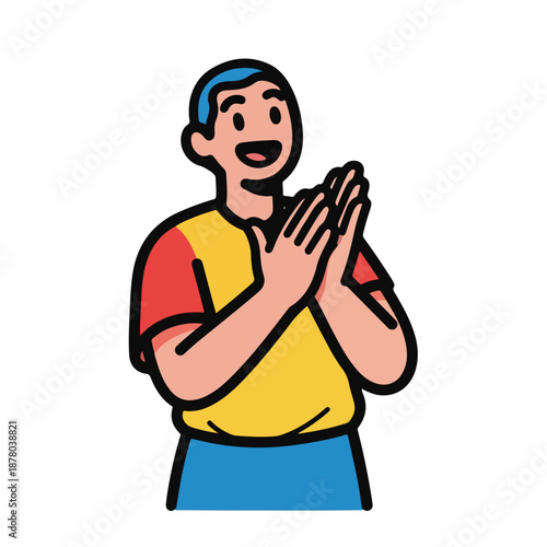Cheering man with hands together in appreciation gesture