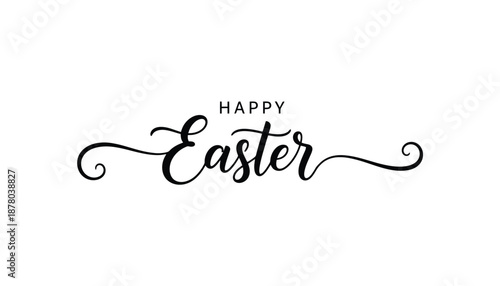 Easter greeting card with happy easter text in black calligraphy on white background