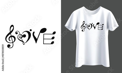 Creative Musical Typography Spelling LOVE With Treble And Bass Clef, full Customizable design