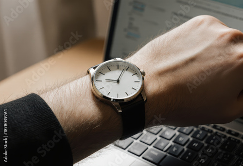 Person wearing watch while working on laptop
